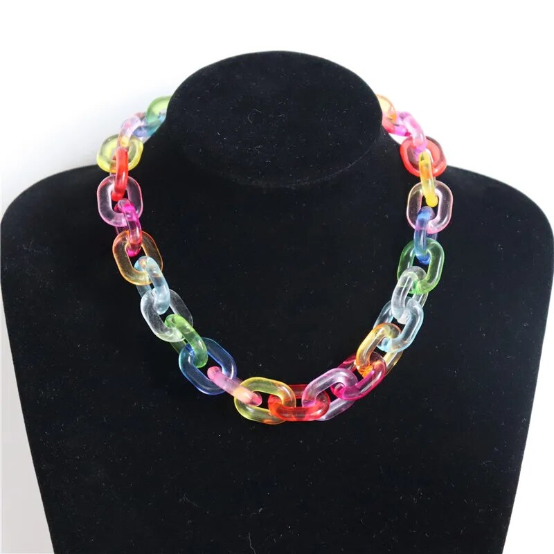 HIP Candy Color Rainbow Acrylic Chain Choker Necklace For Women Transparent 45cm Chain Choker Jewelry