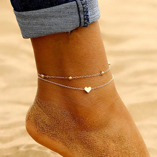 Simple Heart Female Anklets Barefoot Crochet Sandals Foot Jewelry Leg New Anklets On Foot Ankle Bracelets For Women Leg Chain