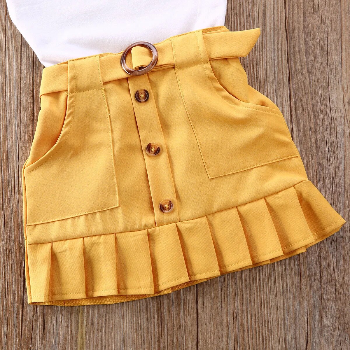 2020 Baby Summer Clothing Toddler Baby Girl Outfit Solid Bodysuit Romper + Button Skirt 2Pcs Solid Clothes Set