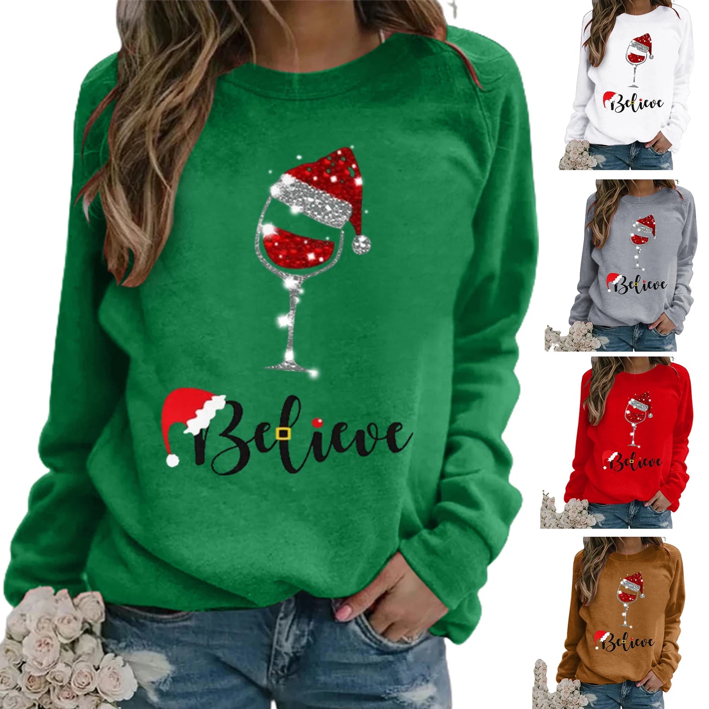 Best Sellers!!! New Fashion Women's Christmas Print Round Neck Long Sleeve Pullover Top Loose Sweater Christmas Gift Clothes