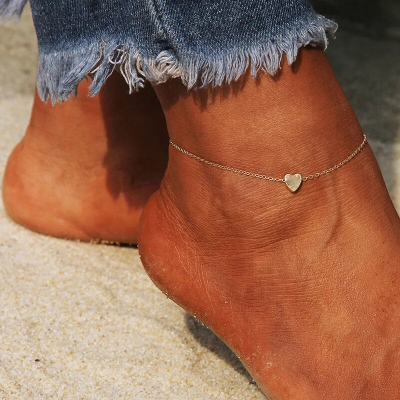 Simple Heart Female Anklets Barefoot Crochet Sandals Foot Jewelry Leg New Anklets On Foot Ankle Bracelets For Women Leg Chain