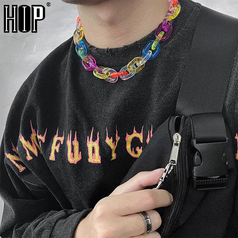 HIP Candy Color Rainbow Acrylic Chain Choker Necklace For Women Transparent 45cm Chain Choker Jewelry