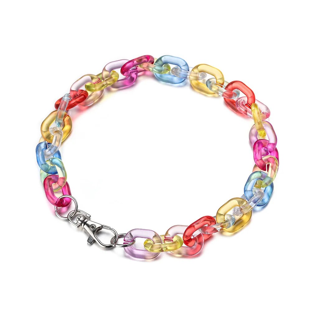 HIP Candy Color Rainbow Acrylic Chain Choker Necklace For Women Transparent 45cm Chain Choker Jewelry