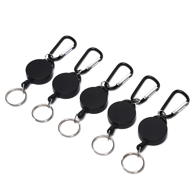 60cm Badge Reel Retractable Recoil Anti Lost Ski Pass ID Card Holder Key Ring Keyring Steel Cord Black Wire Rope Keychain