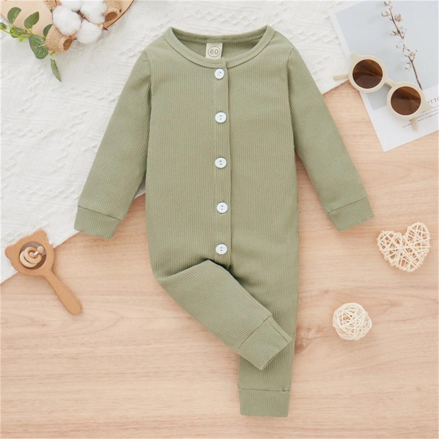 Infant Baby Girls Romper Long Sleeve Button Closure Solid Casual Daily Spring Autumn Jumpsuit