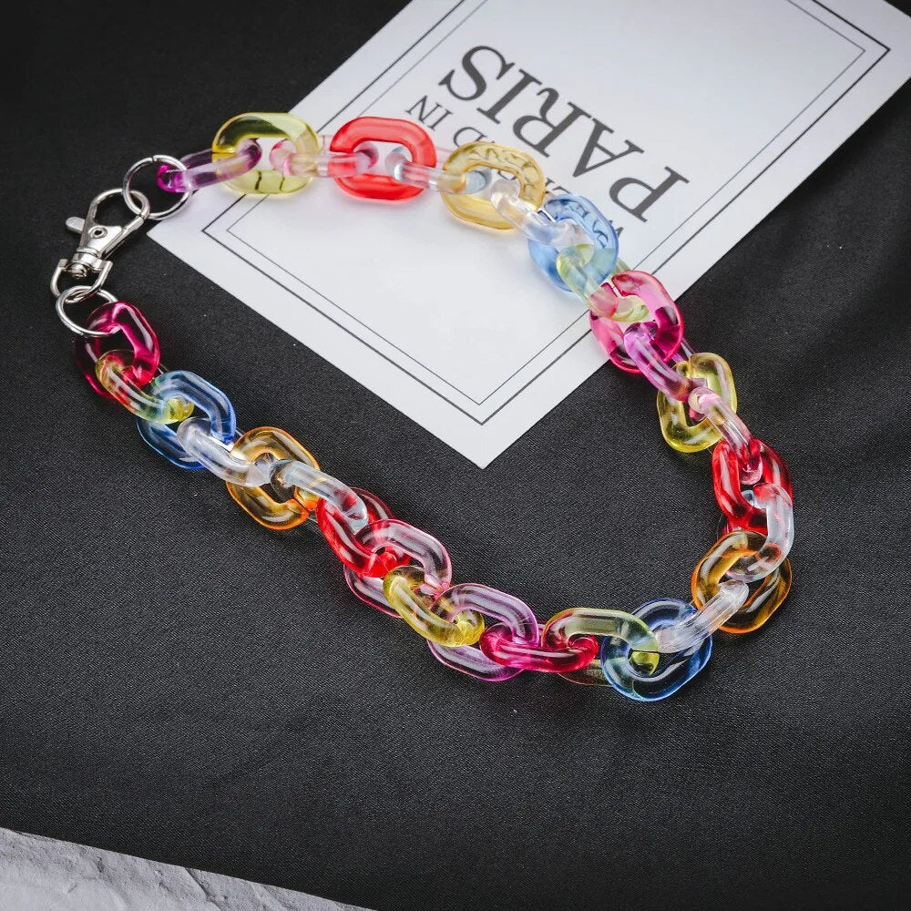 HIP Candy Color Rainbow Acrylic Chain Choker Necklace For Women Transparent 45cm Chain Choker Jewelry