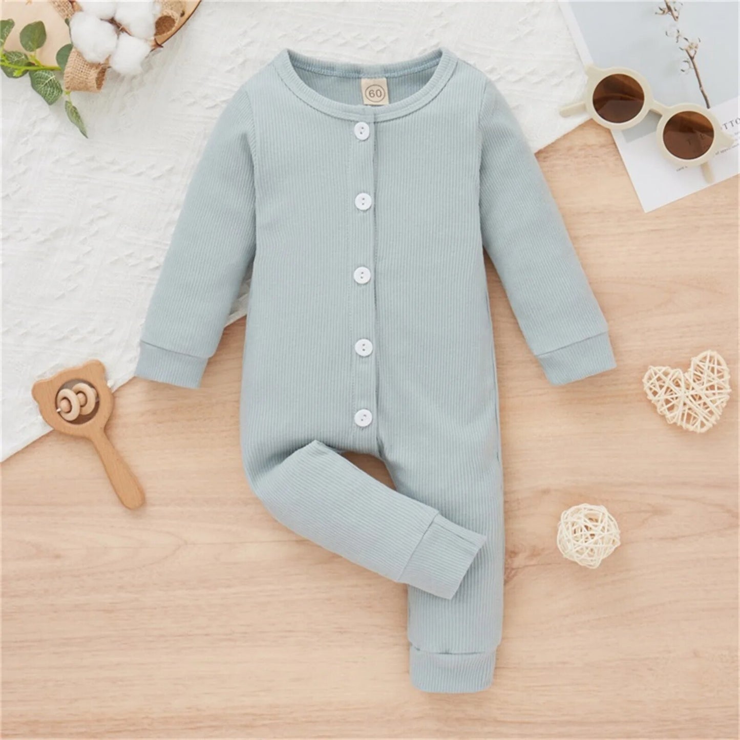 Infant Baby Girls Romper Long Sleeve Button Closure Solid Casual Daily Spring Autumn Jumpsuit