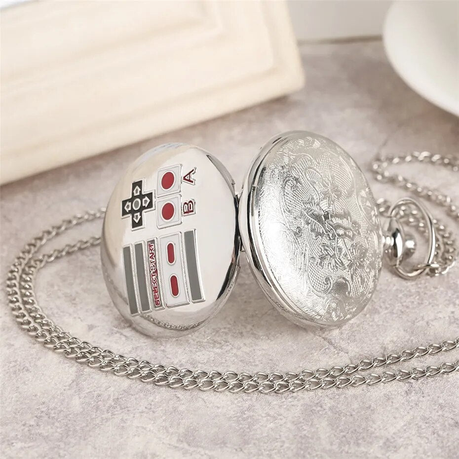 New Arrivals 2019 Gamepad Design Quartz Pocket Watch Exquisite Pendant Clock Silver Necklace Watch for Men Women Children