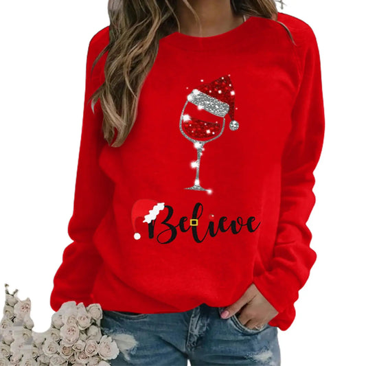 Best Sellers!!! New Fashion Women's Christmas Print Round Neck Long Sleeve Pullover Top Loose Sweater Christmas Gift Clothes