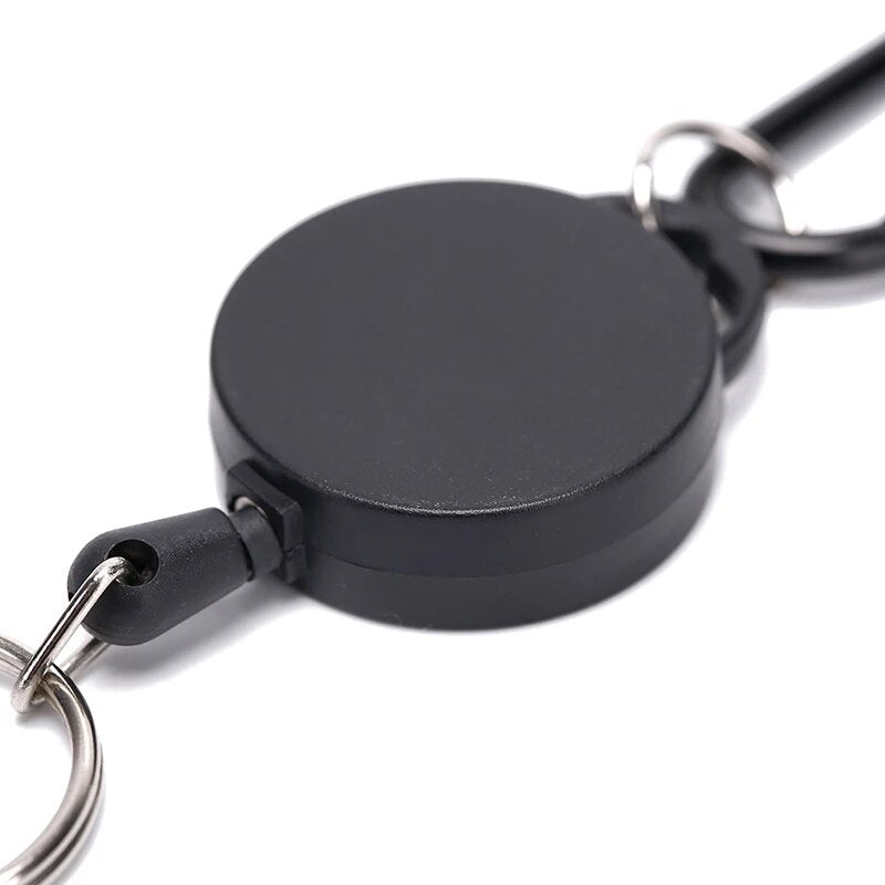 60cm Badge Reel Retractable Recoil Anti Lost Ski Pass ID Card Holder Key Ring Keyring Steel Cord Black Wire Rope Keychain