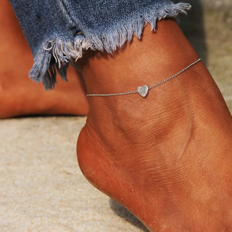 Simple Heart Female Anklets Barefoot Crochet Sandals Foot Jewelry Leg New Anklets On Foot Ankle Bracelets For Women Leg Chain