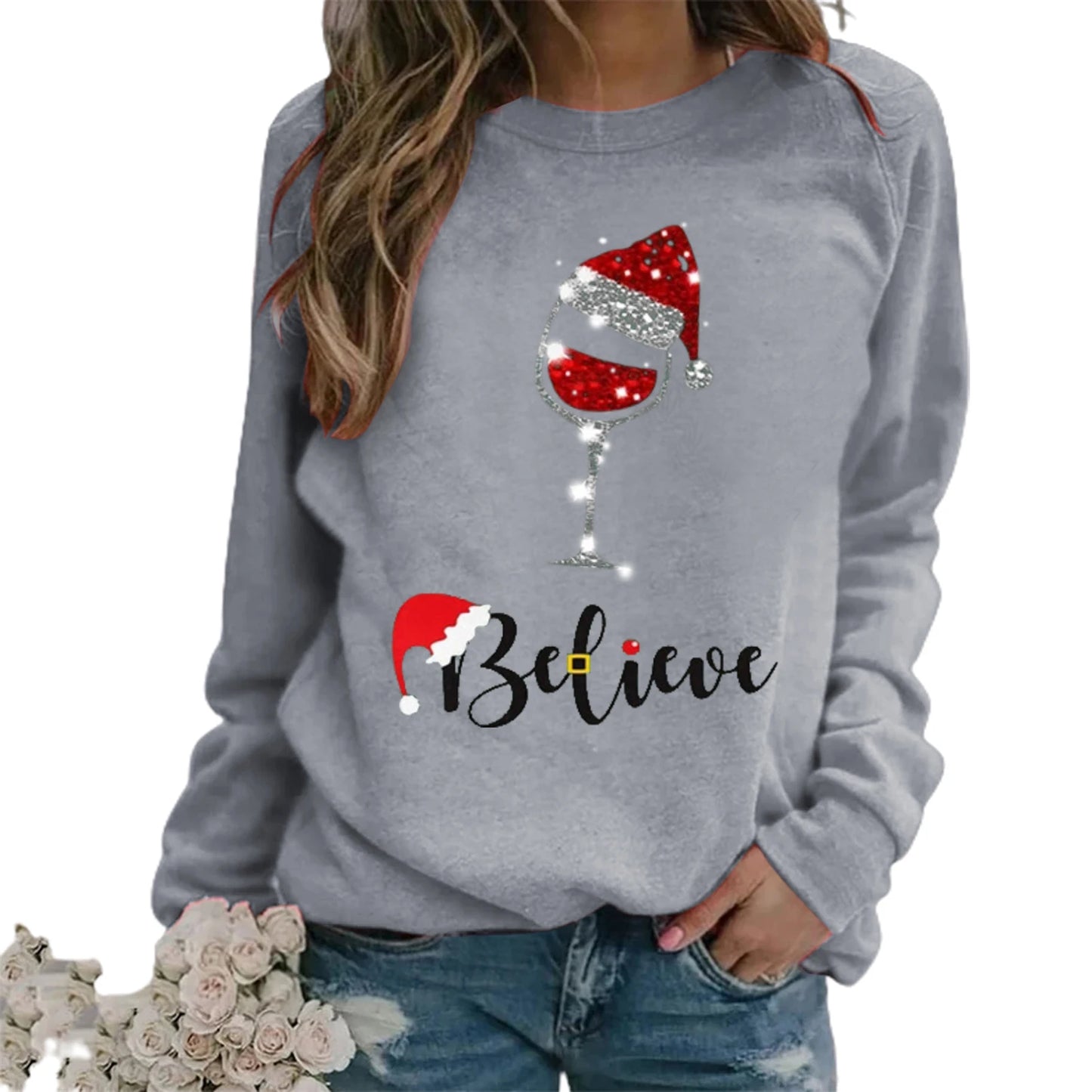 Best Sellers!!! New Fashion Women's Christmas Print Round Neck Long Sleeve Pullover Top Loose Sweater Christmas Gift Clothes