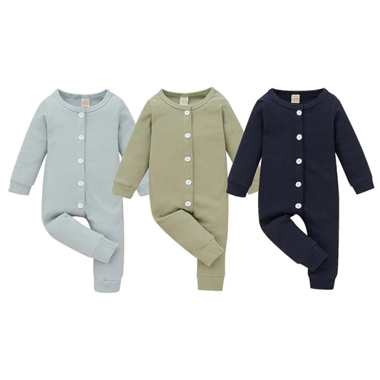 Infant Baby Girls Romper Long Sleeve Button Closure Solid Casual Daily Spring Autumn Jumpsuit