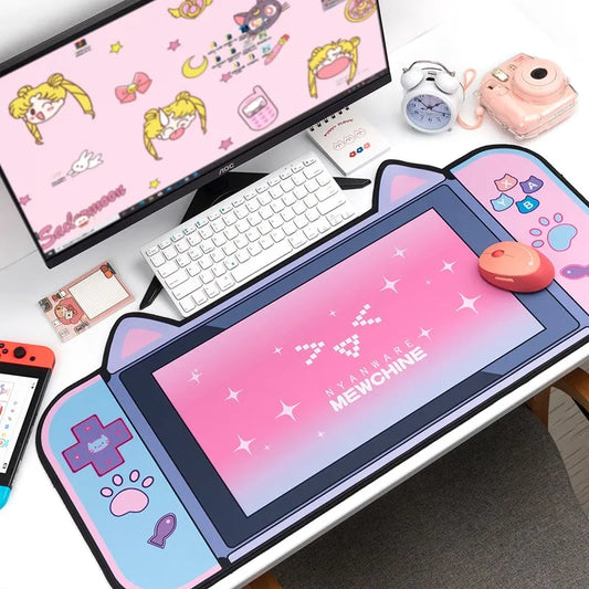 Big Mouse Pad Cute Cat Ears Desk Pad Thicken Computer Games Non-slip Pink Girl Cartoon Super Cute For Girl Game Boy 80CM*40CM