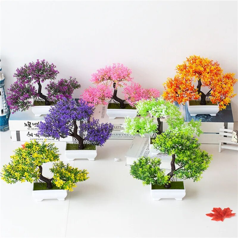 Artificial Plants Bonsai Small Tree Pot Potted Ornaments For Home Room Table Decoration Hotel Garden Decor Fake Plant Flowers